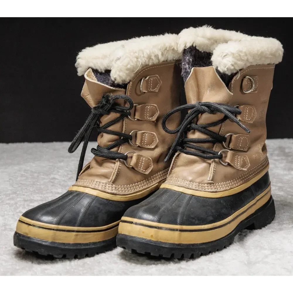 Sorel Vintage Kaufman Caribou Waterproof Winter Rubber Sherpa Boots Womens 7